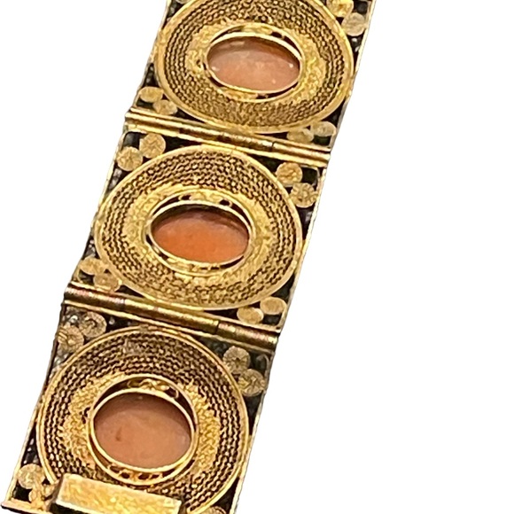 Vintage 800 Italy Gold wash Fancy filagree shell cameo bracelet chunky bangle - Picture 12 of 15